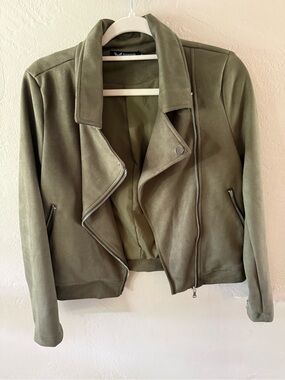 Olive Suede Moto Jacket - Women